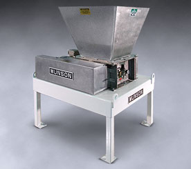 Stand-alone MUNSON Rotary De-Clumper™ Model RDC-1515-SS with support base and infeed hopper.
